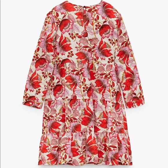New Zara Mini Floral Dress S Red Pink - Picture 11 of 15